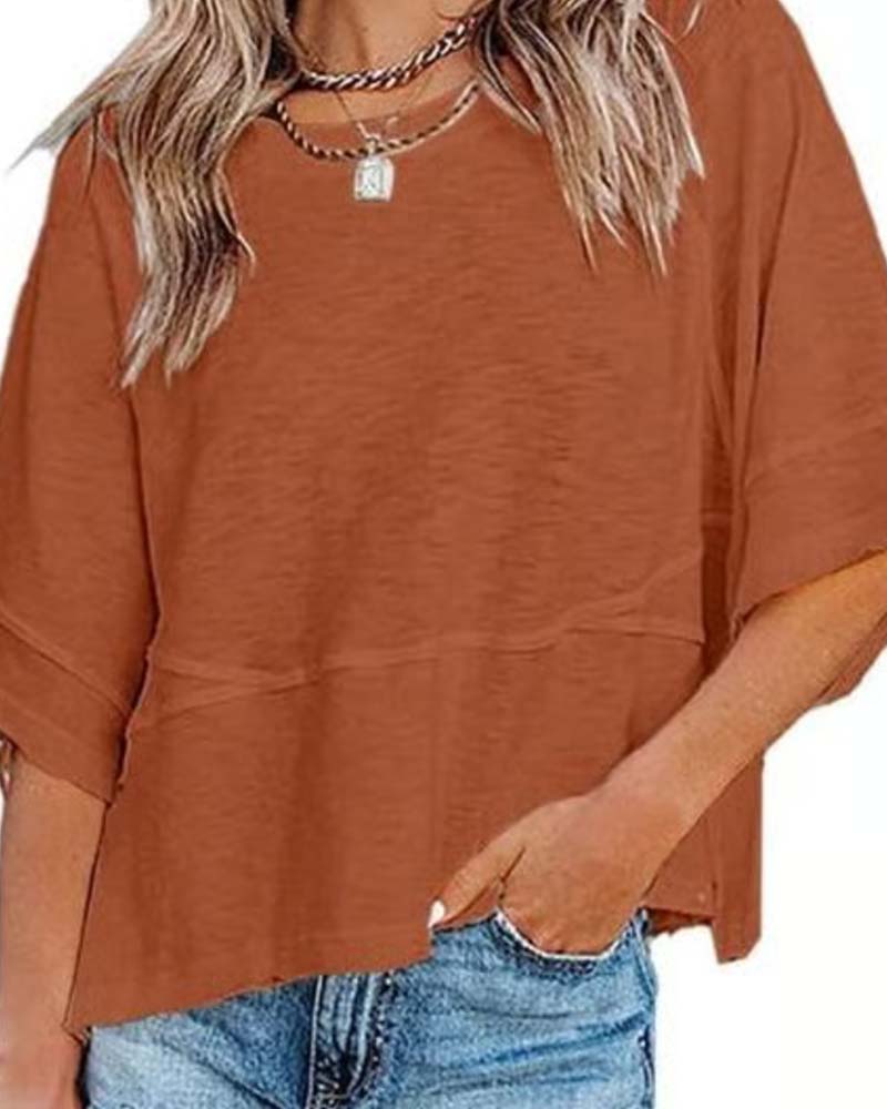 T-Shirt Panneau Unie Manche Évasée