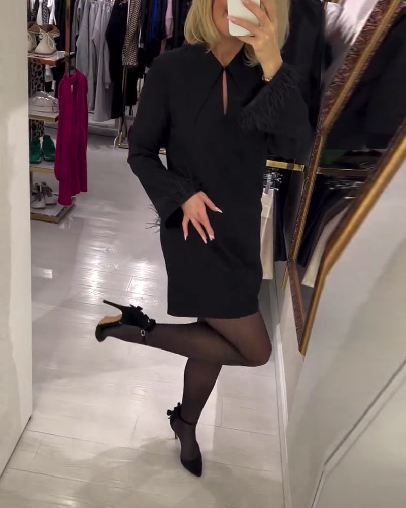 Robe Couleur Unie Coupe Droite Manches Longues