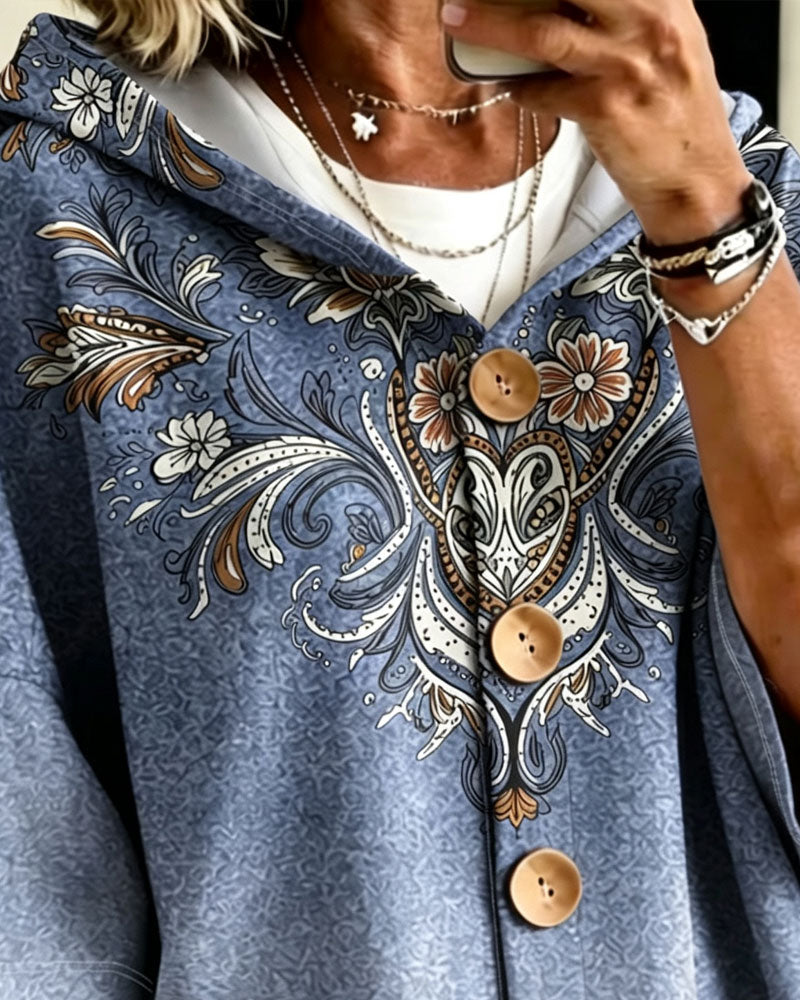 Manteau Style Cape Capuche Imprimé