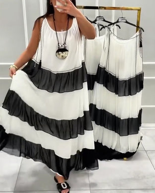 Robe Col Rond Sans Manches Bloc De Couleur