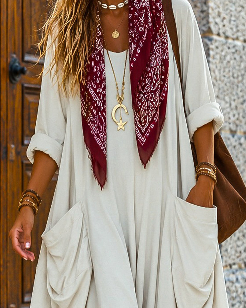 Robe Décontractée Grande Poche Uni Longue