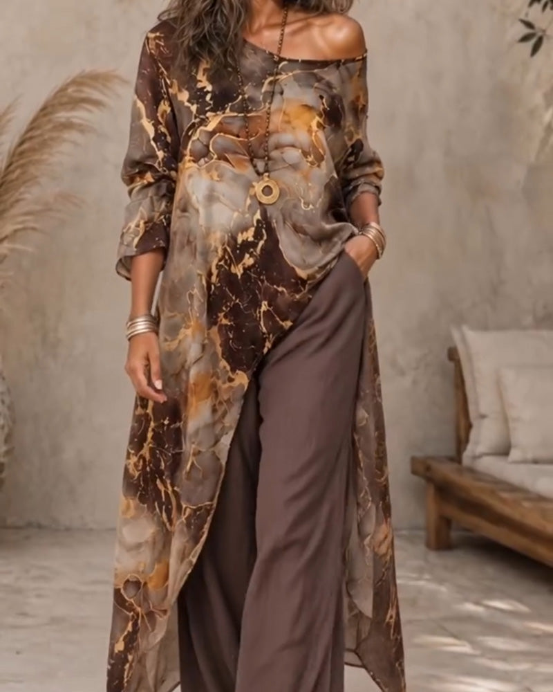 Blouse Col V Manche Longue Irrégulière