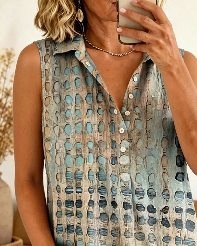 Blouse Décontractée À Pois Avec Boutons