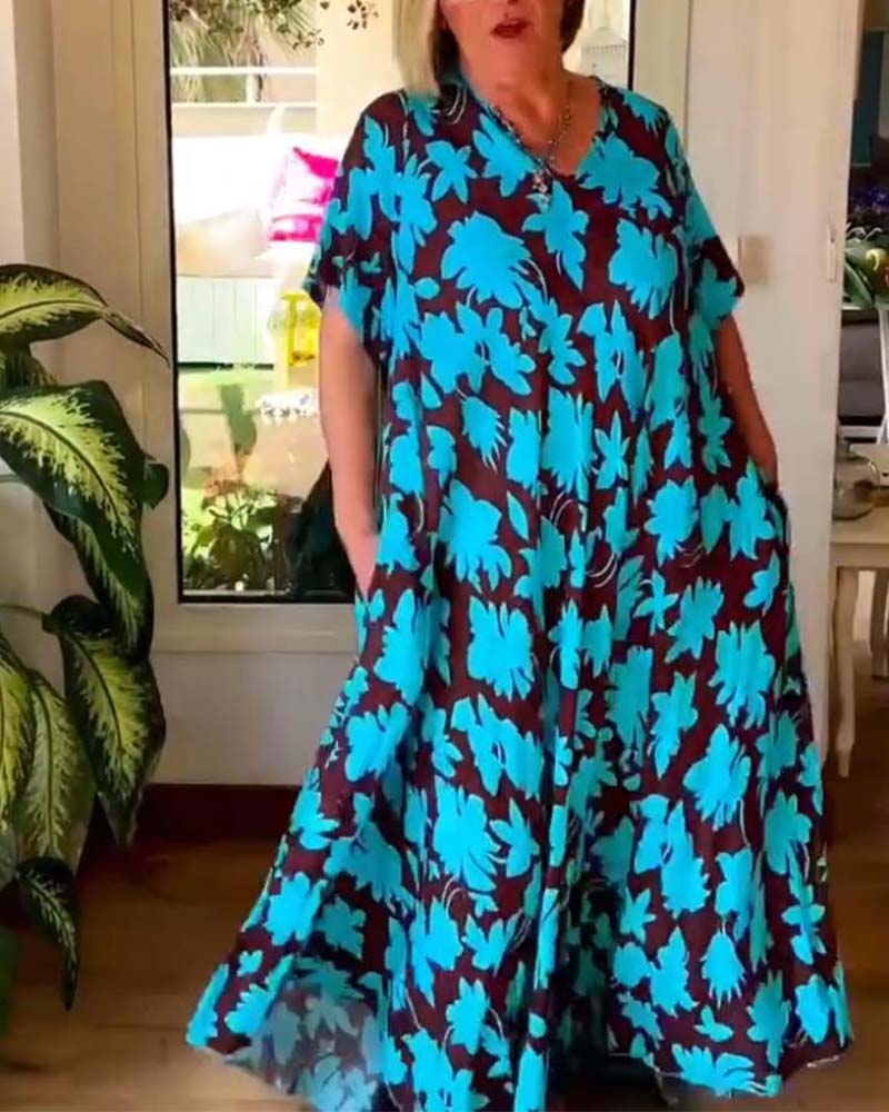 Robe ample à imprimé floral avec poche et col en V