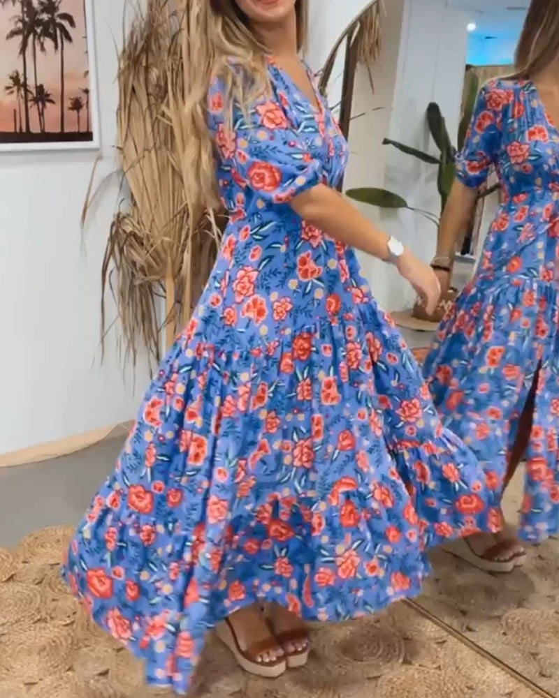 Robe à imprimé roses et fentes