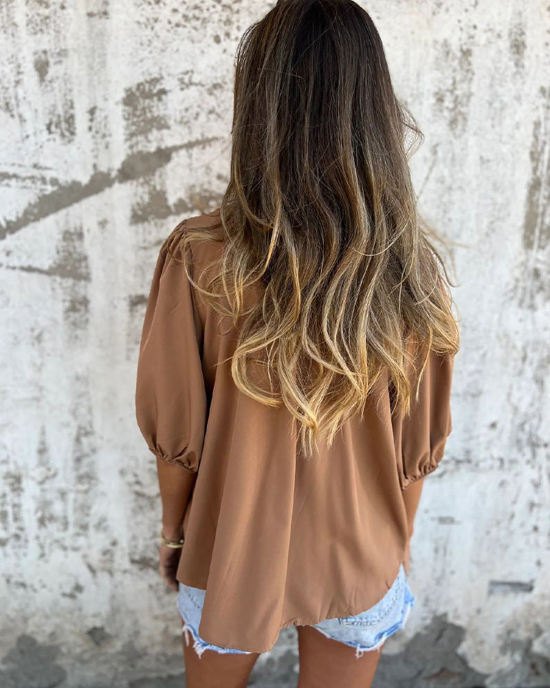 Blouse Mode Décontractée Manches Courtes Uni
