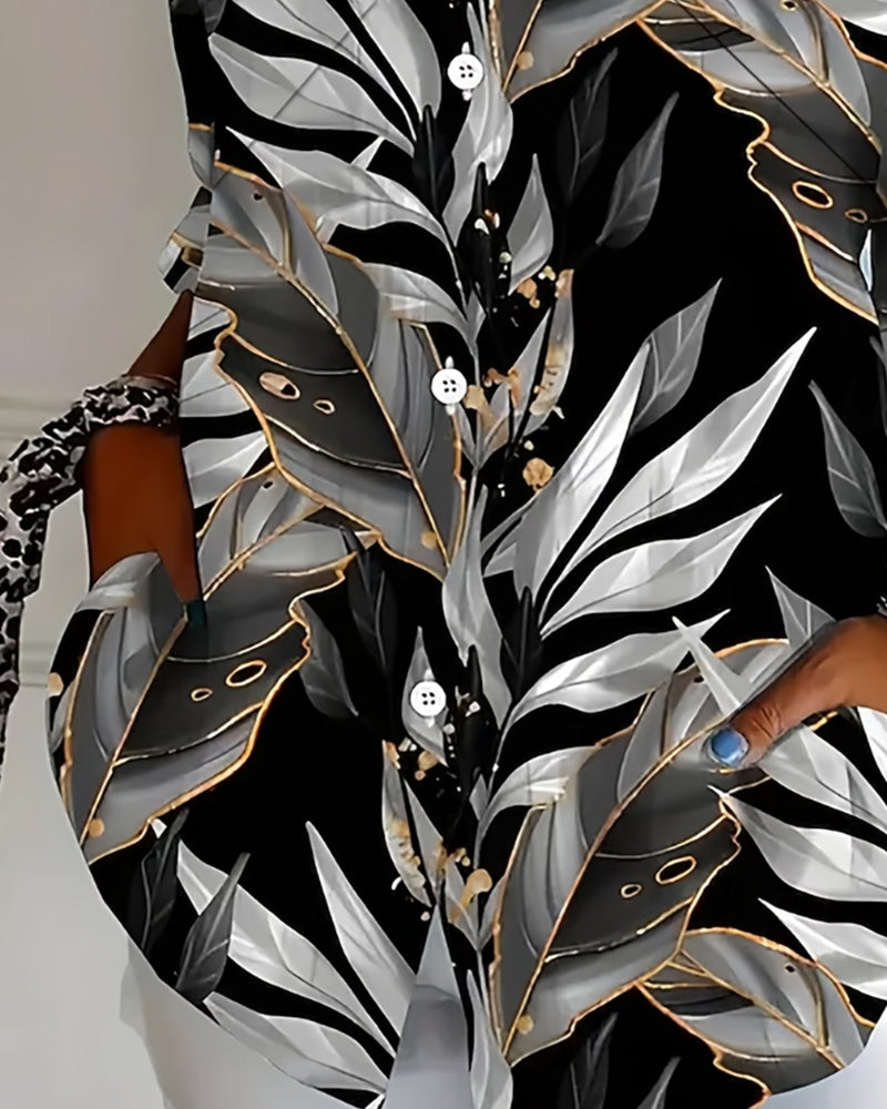 Blouse Feuille Imprimé Manche Longue