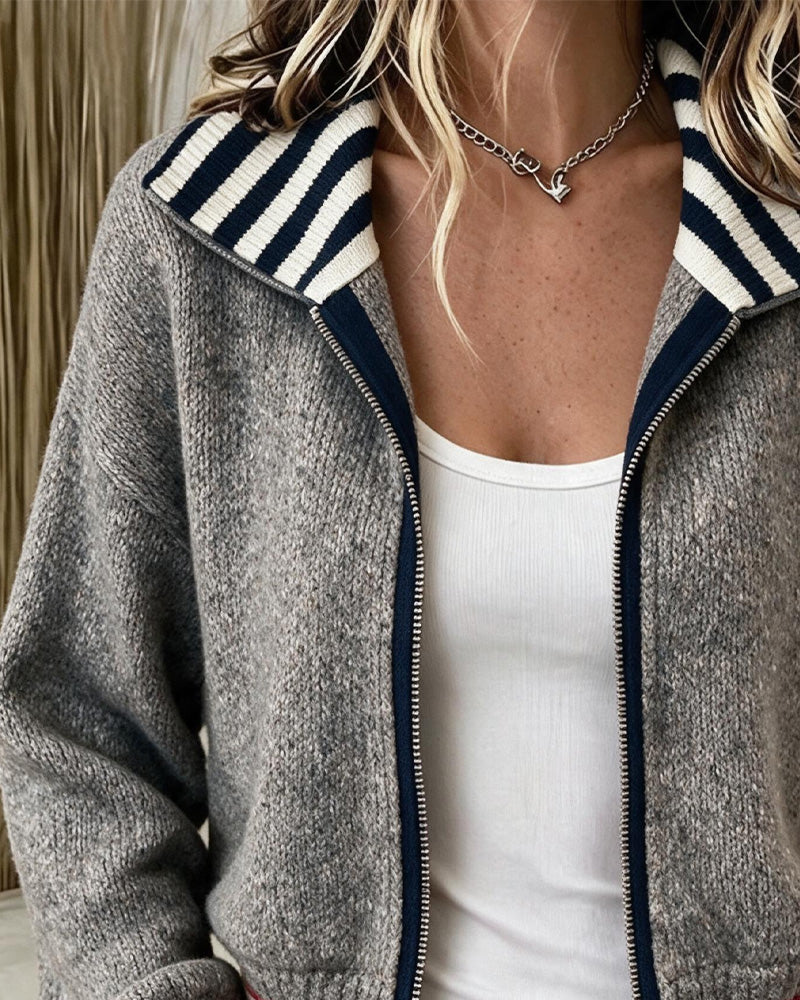 Cardigan Zippé Rayé À Blocs De Couleurs