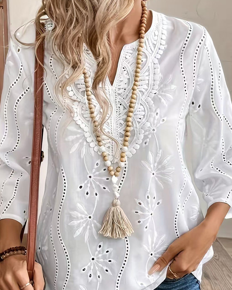 Blouse Décontractée Uni Col-V