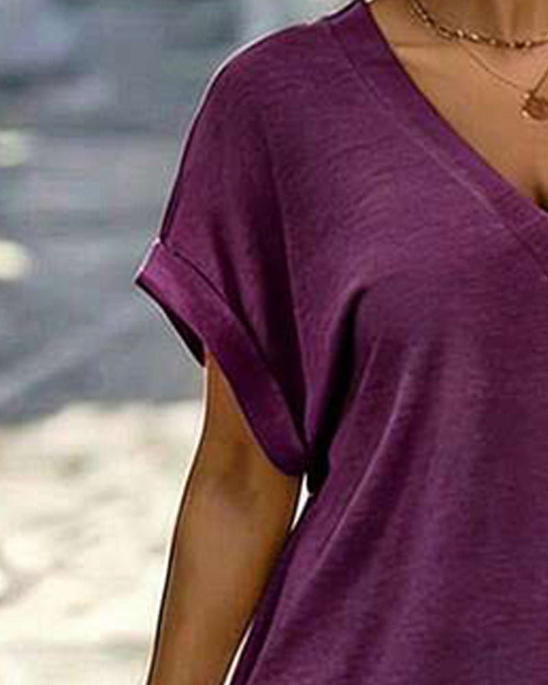 Robe Col V Manche Courte T-Shirt