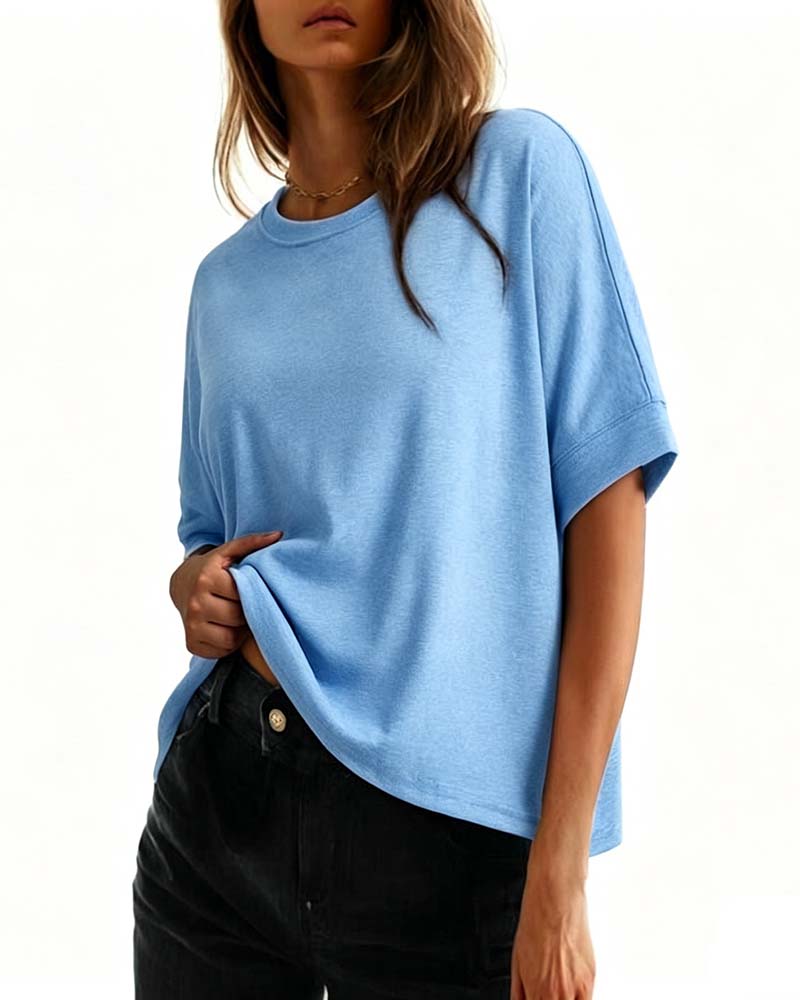 T-Shirt Col Rond Lâche Manches Courtes