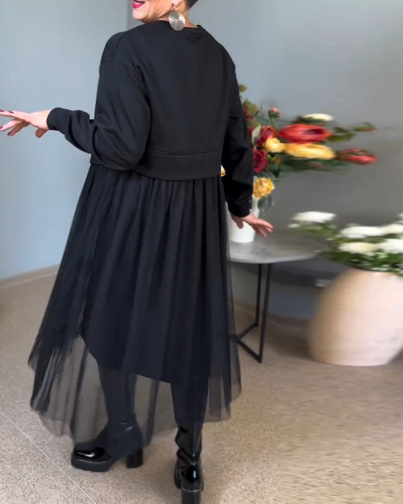 Robe élégante de couleur unie avec coutures en maille irrégulière