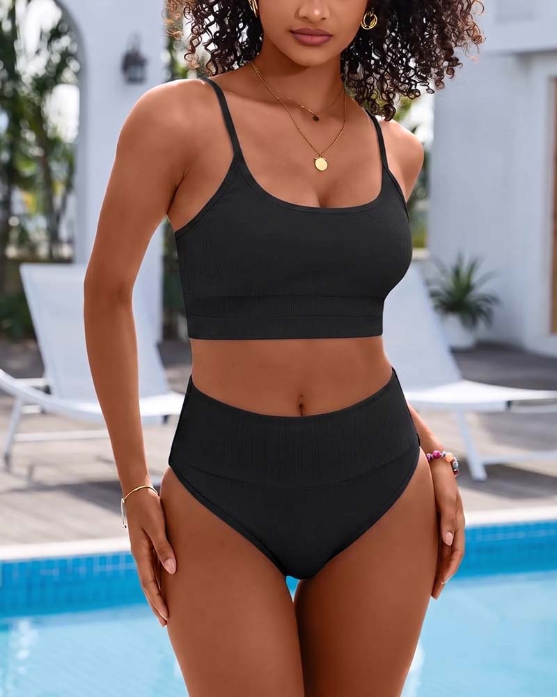 Bikini Unie Col U Taille Haute