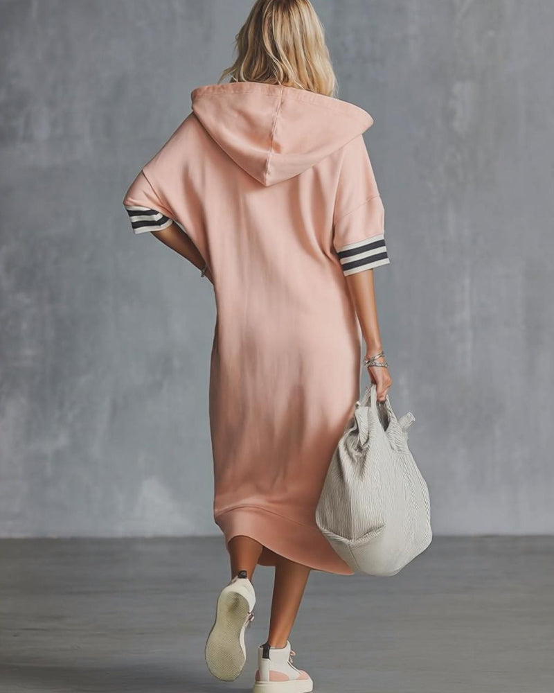 Robe Manches Courtes Capuche Sweat-Shirt