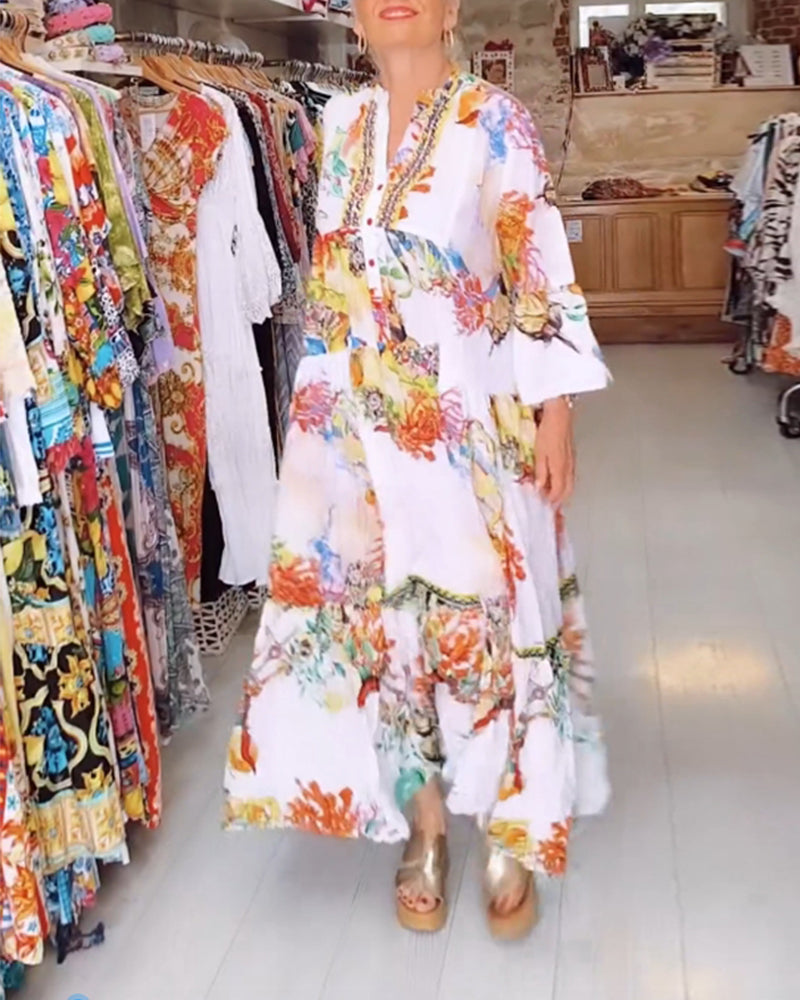 Robe bohème à boutons et patchwork