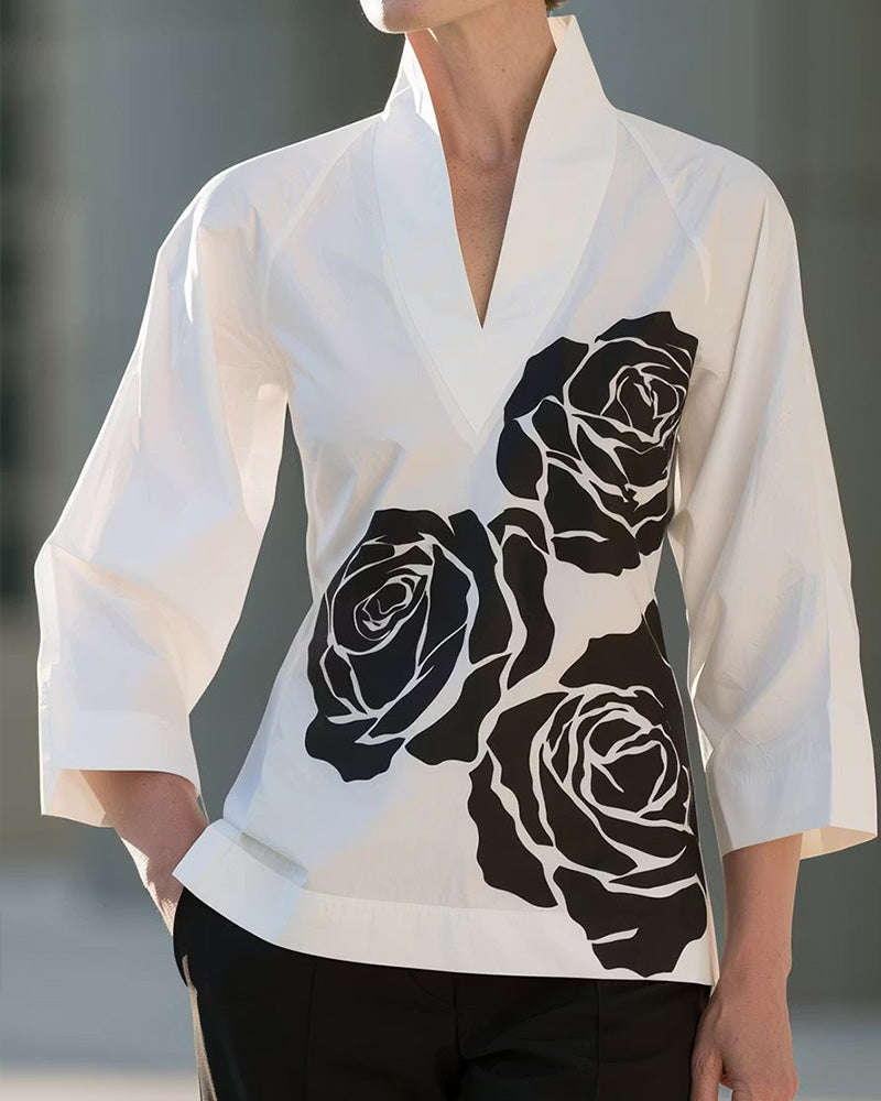 Blouse Col V Imprimé Floral