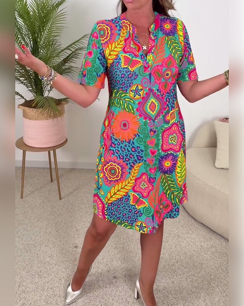 Robe Mode Manches Courtes Imprimé Fleuri