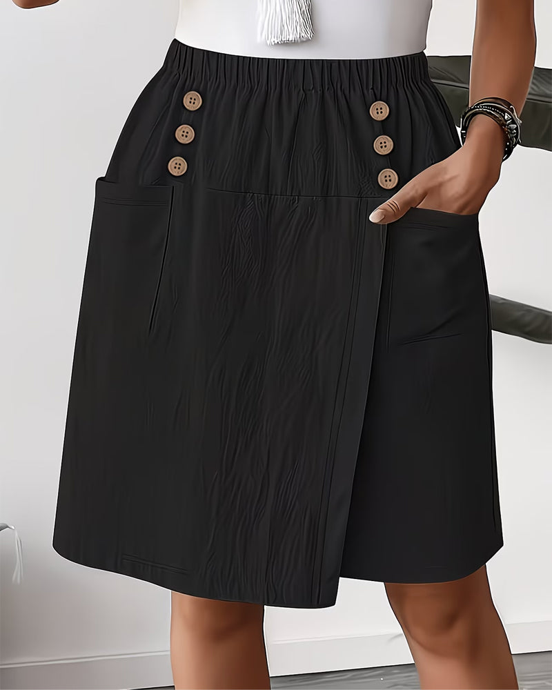 Pantalon Fausse Deux Pièces Fente Jupe Capri Décontracté