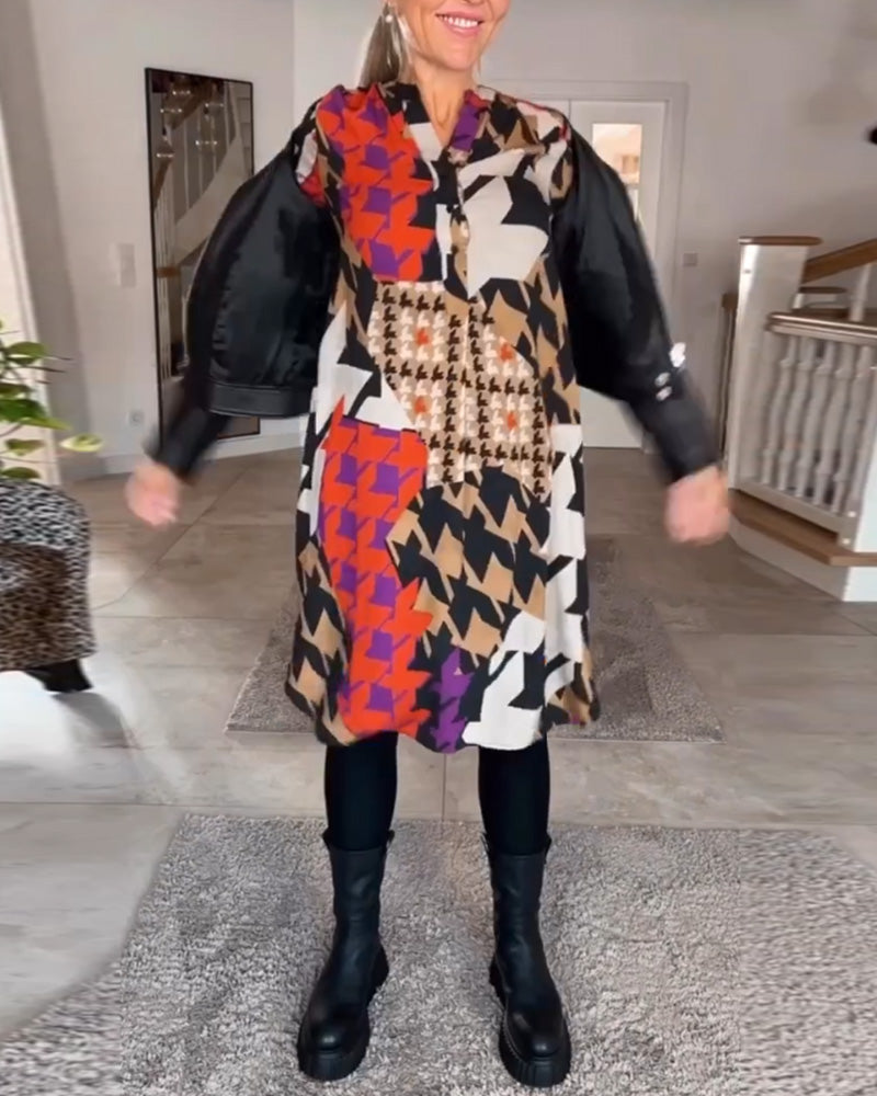 Robe imprimée à manches longues et col en V