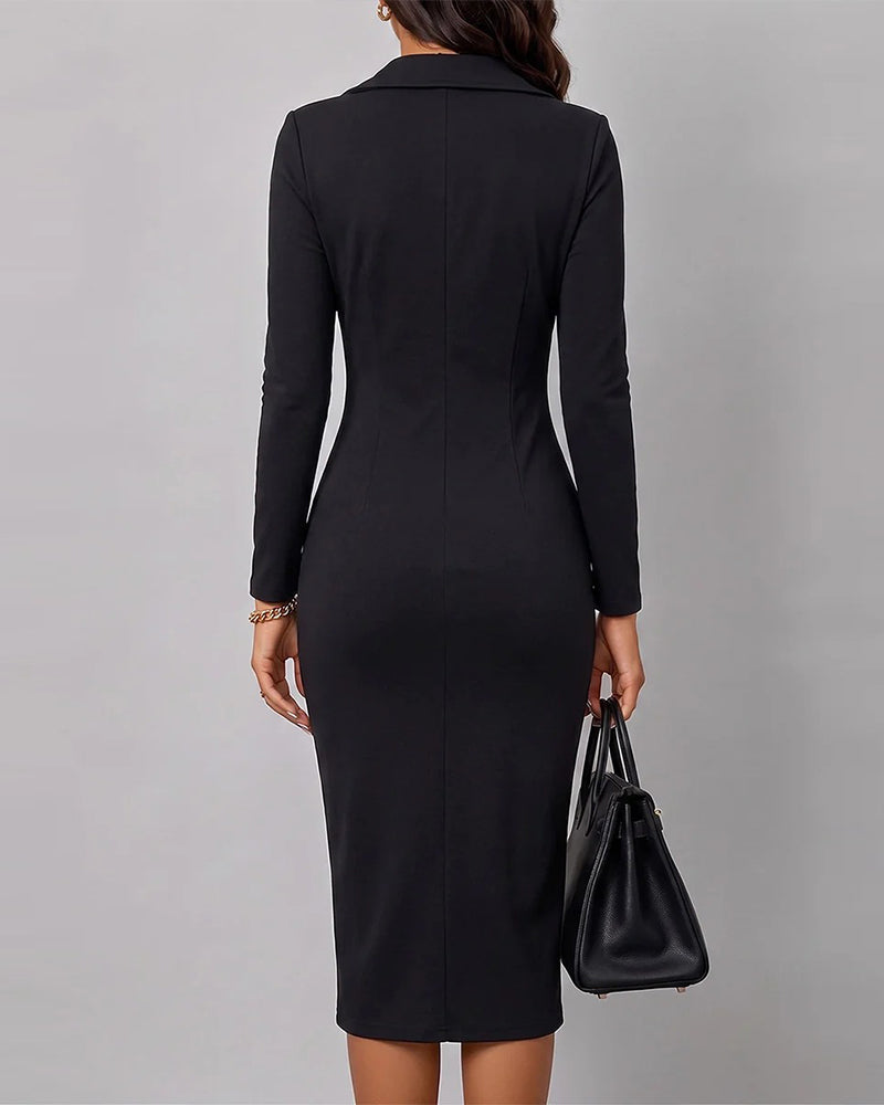 Robe Revers Diagonale Fermeture Éclair Fente