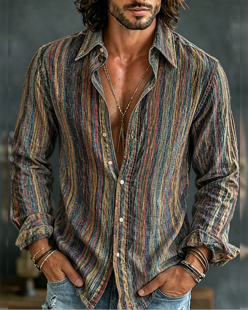 Chemise Homme Ligne Bloc De Couleur Manches Longues
