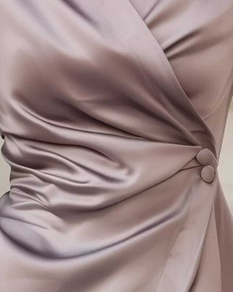 Haut Revers Croisé Taille Froncée Manches Longues
