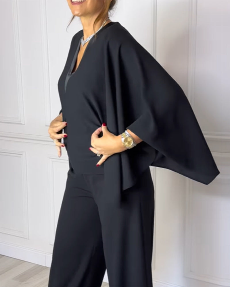 Blouse Col En V Élégante Manche Papillon