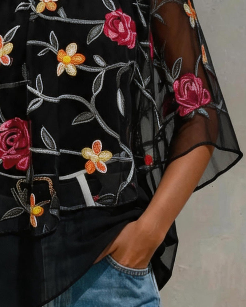 Blouse Mesh Rose Une Épaule Twist Nœud