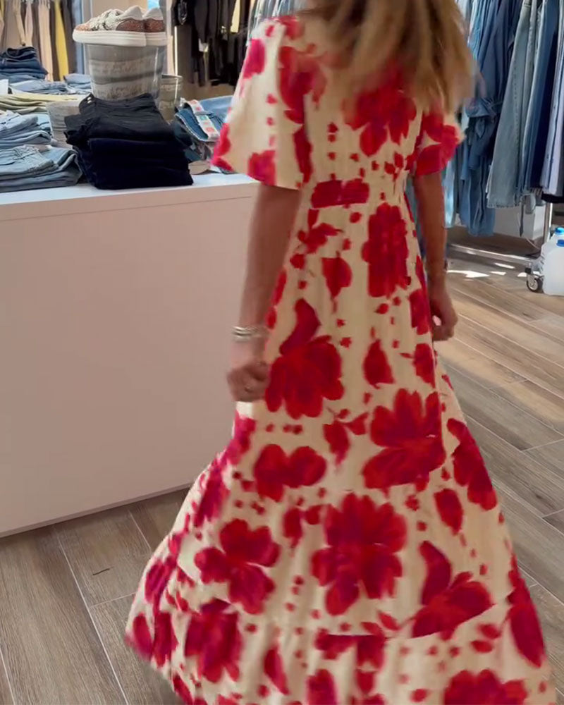 Robe Profond V Resort Taille Imprimé