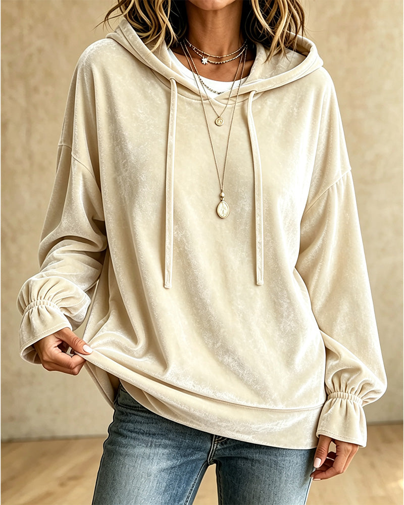 Sweat À Capuche Uni Manches Longues