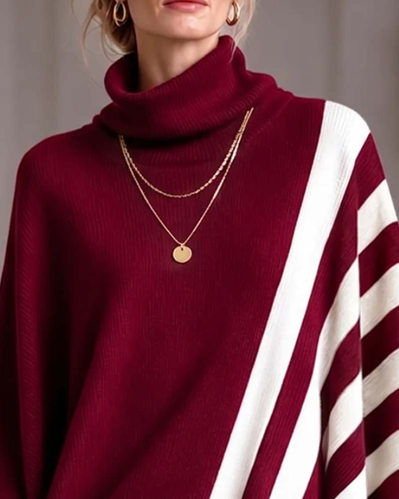 Pull Irrégulier Col Roulé Rayé
