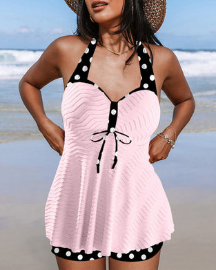 Maillot de bain tankini imprimé à pois côtelés