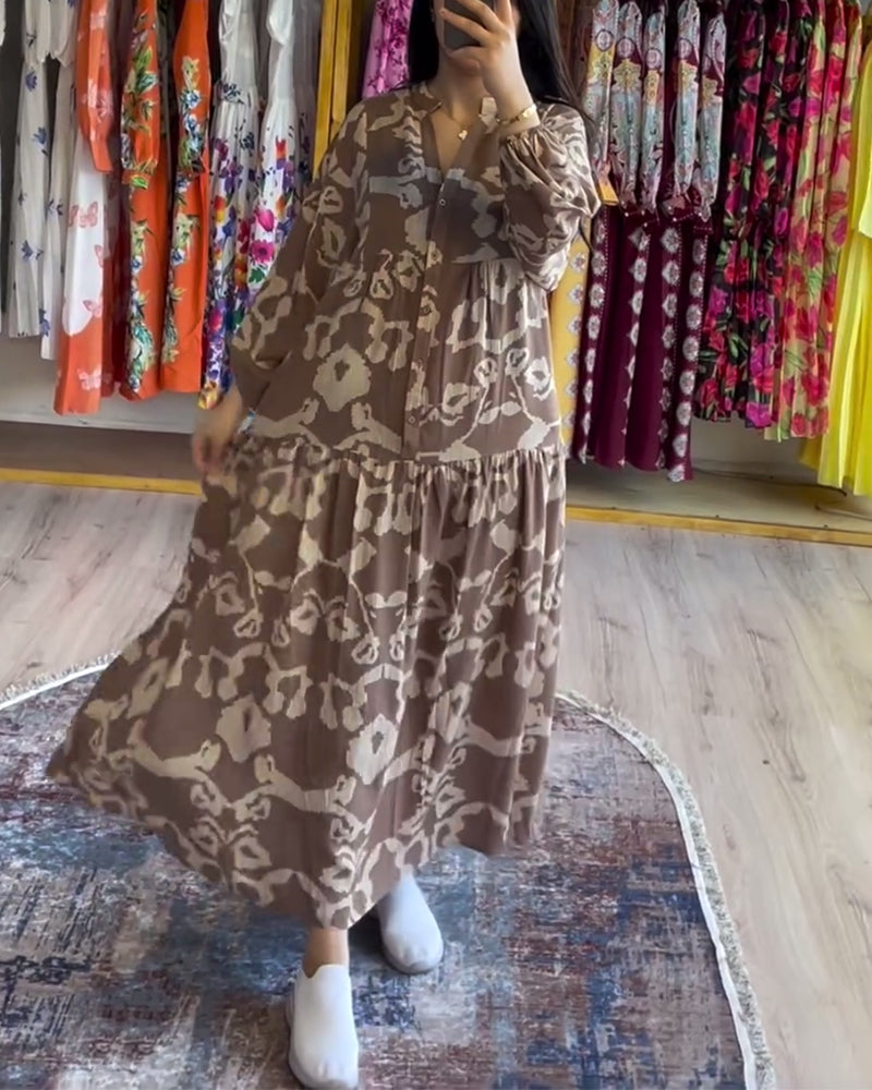 Robe ample imprimée surpiqûre boutonnée