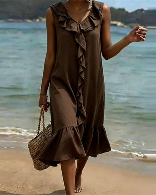 Robe Col V Volant Sans Manches