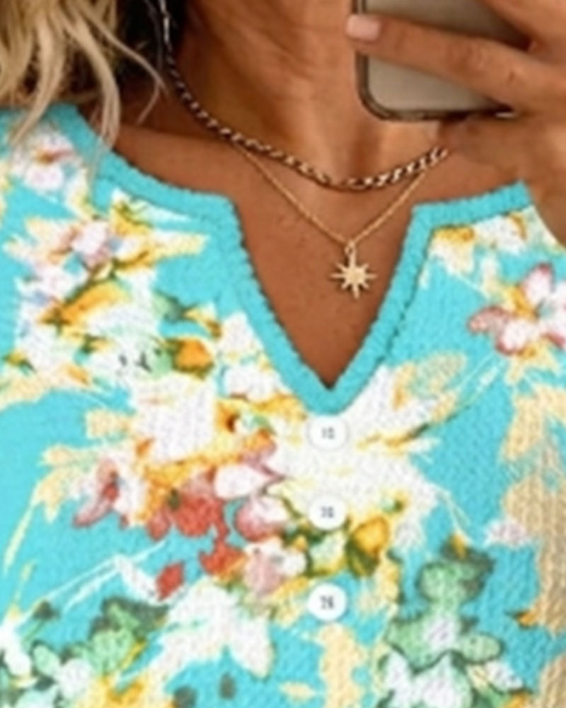 T-Shirt Col V Dentelle Patchwork Fleuri