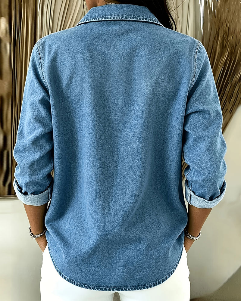 Blouse Revers Fermeture Éclair Manche Longue