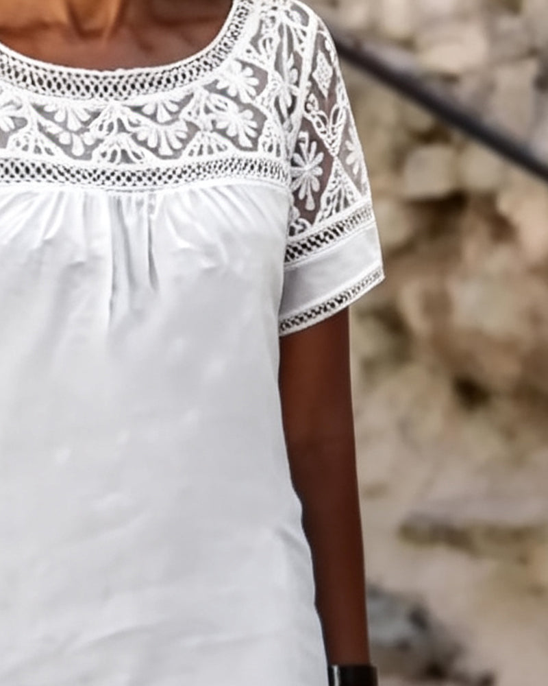 Robe Col Rond Dentelle Patchwork Décontractée