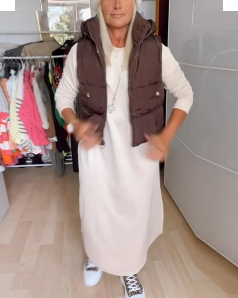 Manteau gilet à capuche de couleur unie