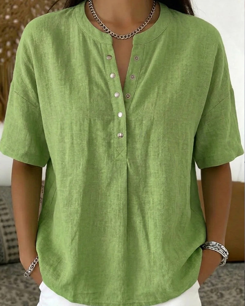 Blouse Solid Couleur Décontracté Court Manche
