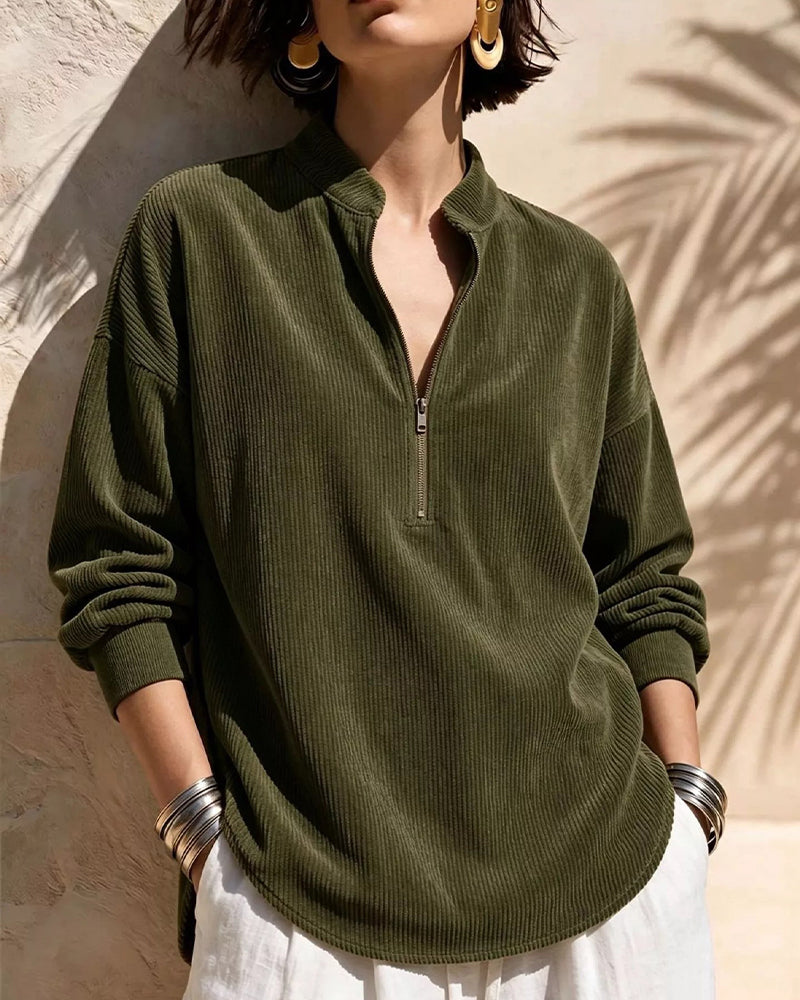 Blouse Zip Col Montant Velours Côtelé