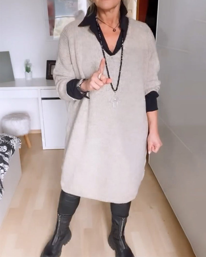 Robe chemise décontractée de couleur unie à boutons