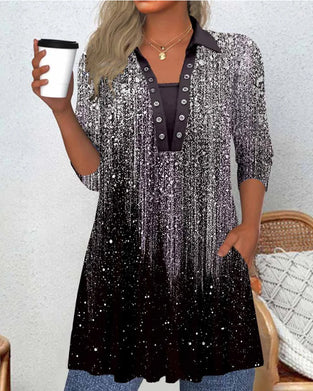 Blouse À Manches Longues Avec Col Et Imprimé