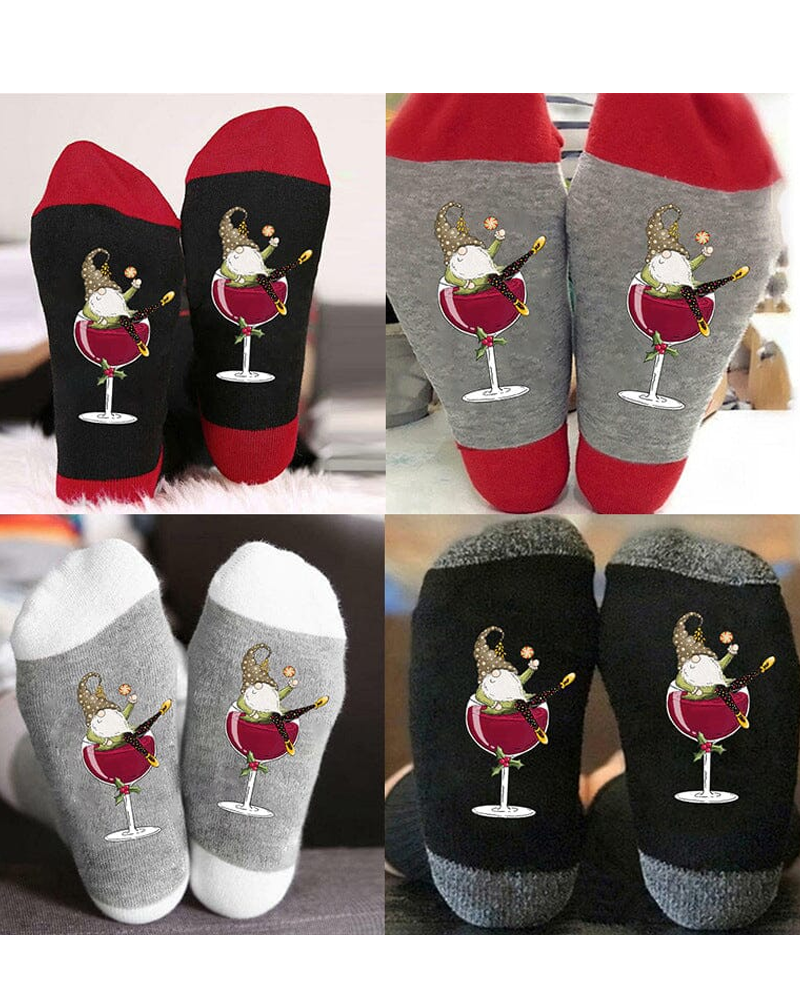 �Chaussettes de Noël unisexes avec des lutins et des verres à vin�