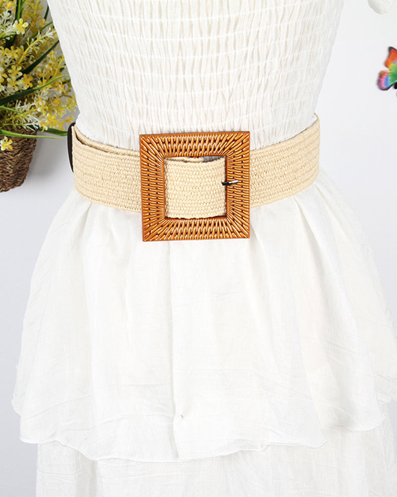 Ceinture élastique pour femme tissée d'herbe