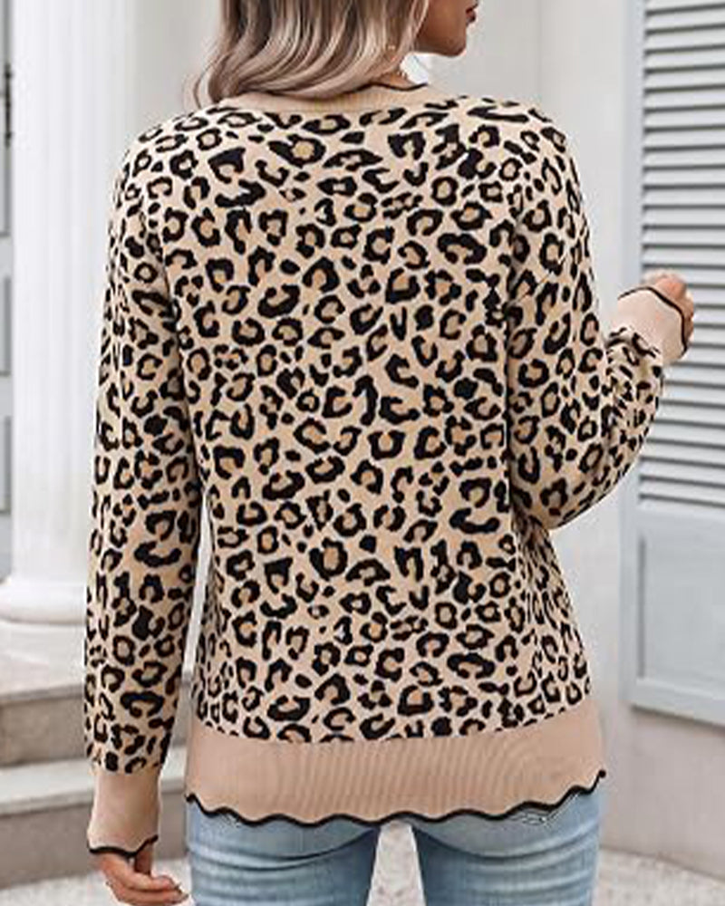 Pull Col‑Rond Imprimé Léopard