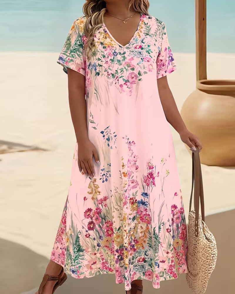 Robe Aquarelle Florale Col V