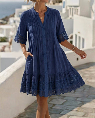 Robe Col V Demi-Manches Ourlet A