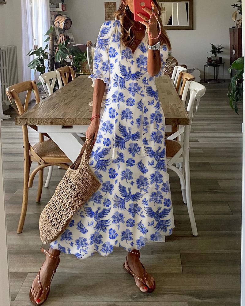 Robe longue à encolure en V