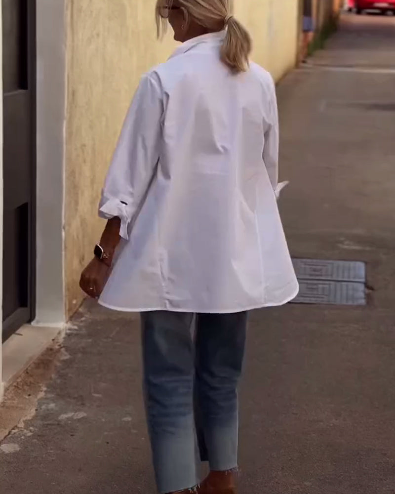 Chemise Décontractée À Revers, Manches Longues