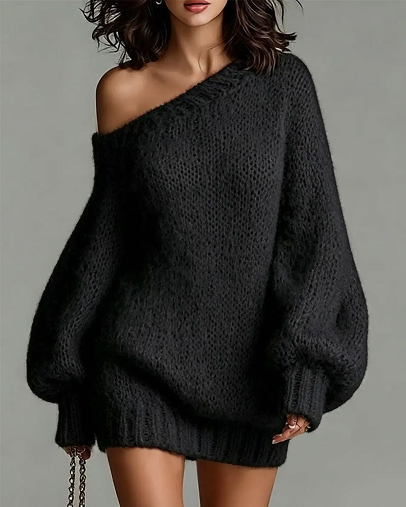 Pull Robe Une Épaule Manche Lanterne Hors Épaule